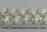 CSB453 15.5 inches 12mm faceted round shell pearl beads