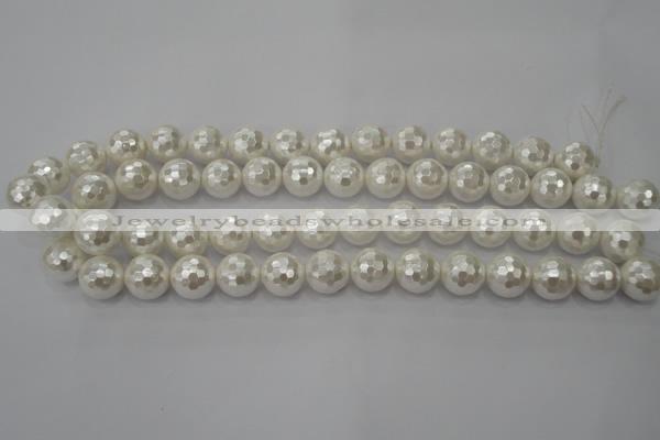 CSB453 15.5 inches 12mm faceted round shell pearl beads