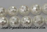 CSB455 15.5 inches 16mm faceted round shell pearl beads