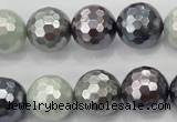 CSB463 15.5 inches 14mm faceted round mixed color shell pearl beads