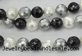 CSB470 15.5 inches 8mm faceted round mixed color shell pearl beads