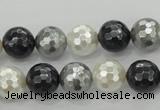 CSB472 15.5 inches 12mm faceted round mixed color shell pearl beads