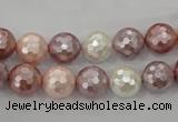 CSB491 15.5 inches 10mm faceted round mixed color shell pearl beads