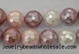 CSB494 15.5 inches 16mm faceted round mixed color shell pearl beads