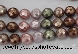 CSB500 15.5 inches 8mm faceted round mixed color shell pearl beads