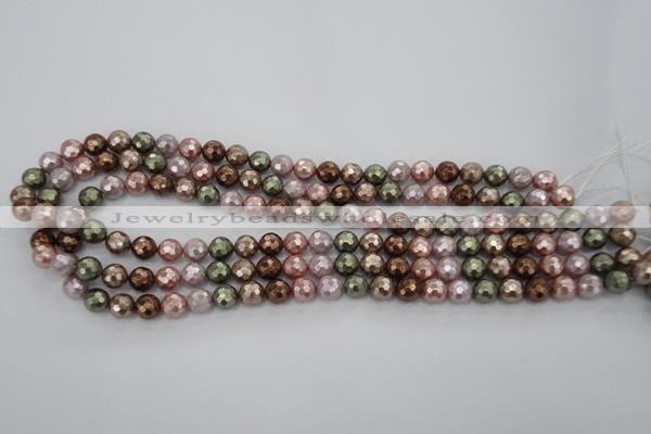 CSB500 15.5 inches 8mm faceted round mixed color shell pearl beads