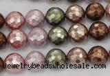 CSB501 15.5 inches 10mm faceted round mixed color shell pearl beads