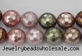 CSB502 15.5 inches 12mm faceted round mixed color shell pearl beads