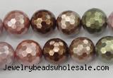 CSB503 15.5 inches 14mm faceted round mixed color shell pearl beads