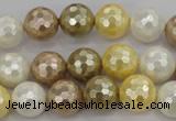 CSB522 15.5 inches 12mm faceted round mixed color shell pearl beads