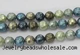 CSB529 15.5 inches 6mm faceted round mixed color shell pearl beads