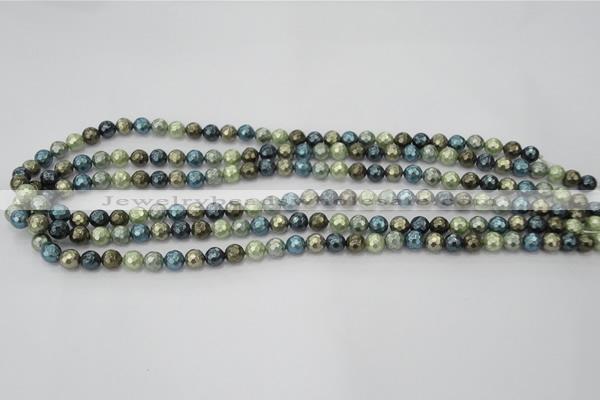 CSB529 15.5 inches 6mm faceted round mixed color shell pearl beads