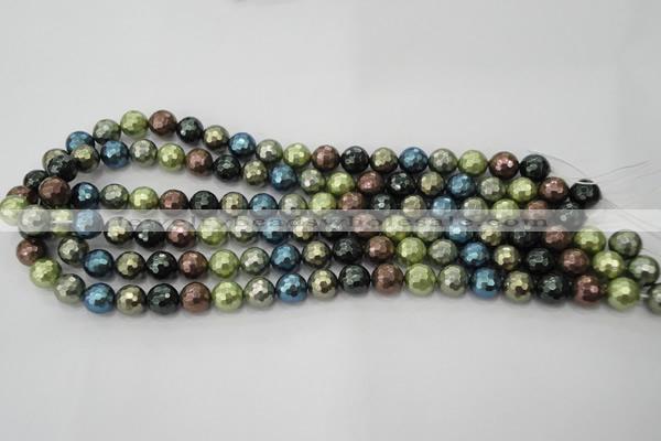 CSB532 15.5 inches 12mm faceted round mixed color shell pearl beads