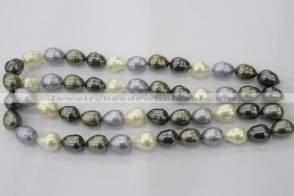 CSB552 15.5 inches 12*15mm whorl teardrop mixed color shell pearl beads