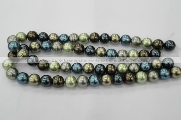 CSB623 15.5 inches 14mm whorl round mixed color shell pearl beads