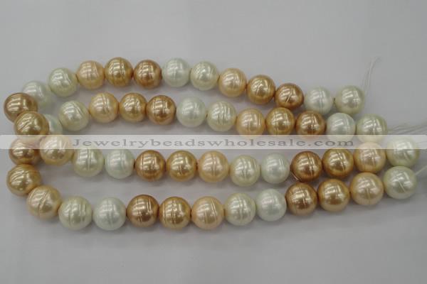 CSB636 15.5 inches 16mm whorl round mixed color shell pearl beads