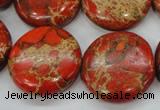 CSE195 15.5 inches 25mm flat round dyed natural sea sediment jasper beads