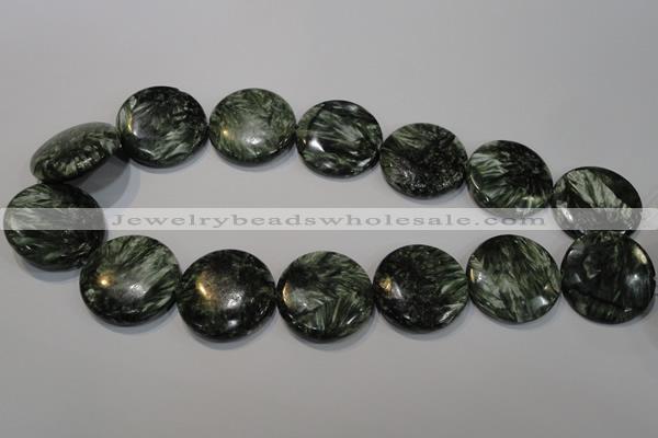 CSH128 15.5 inches 30mm flat round natural seraphinite gemstone beads