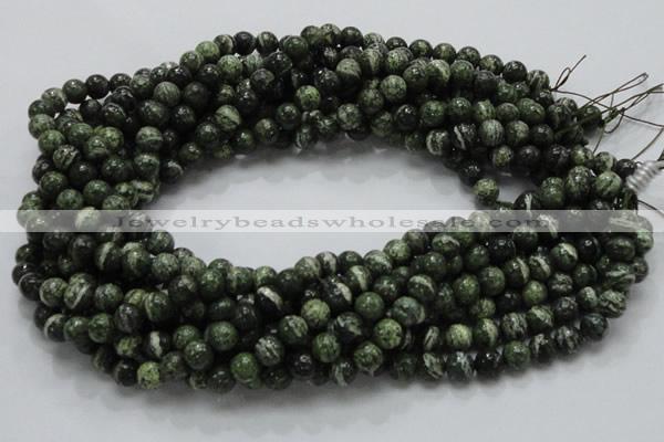 CSJ03 15.5 inches 8mm round green silver line jasper beads wholesale