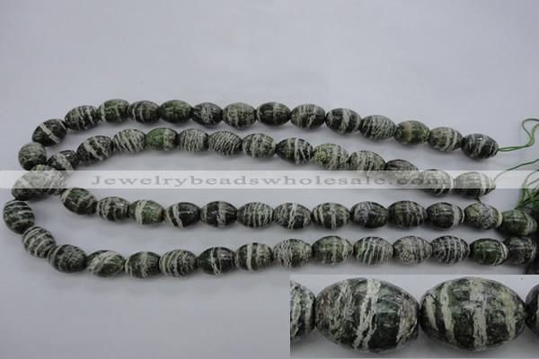 CSJ100 15.5 inches 10*14mm rice green silver line jasper beads