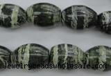 CSJ102 15.5 inches 13*18mm rice green silver line jasper beads