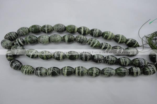 CSJ102 15.5 inches 13*18mm rice green silver line jasper beads