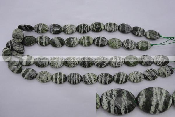 CSJ112 15.5 inches 13*18mm faceted oval green silver line jasper beads