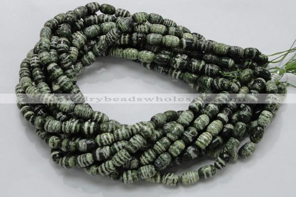 CSJ14 15.5 inches 8*12mm egg-shaped green silver line jasper beads