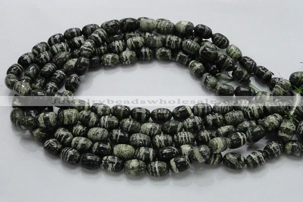 CSJ15 15.5 inches 10*15mm egg-shaped green silver line jasper beads