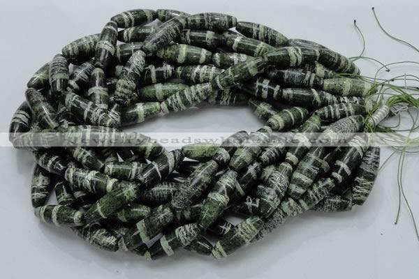 CSJ19 15.5 inches 10*30mm rice green silver line jasper beads