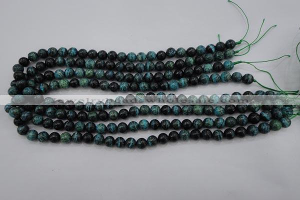 CSJ211 15.5 inches 8mm round dyed green silver line jasper beads