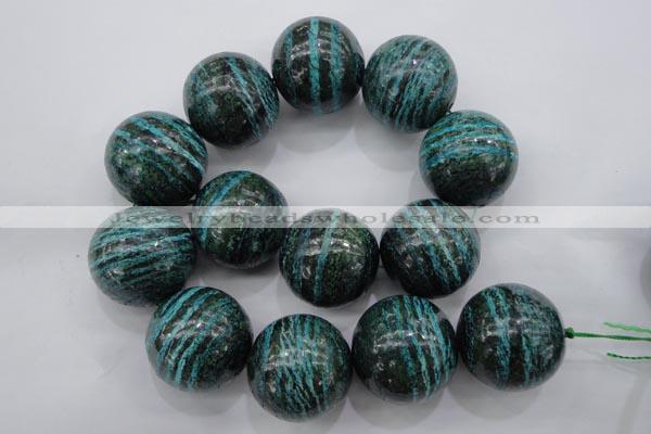 CSJ212 15.5 inches 30mm round dyed green silver line jasper beads