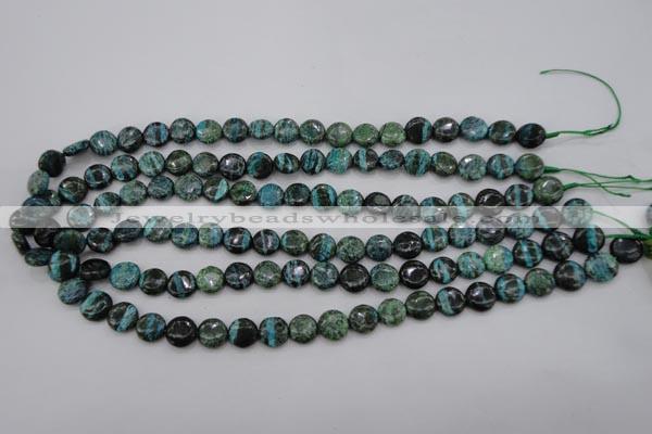 CSJ214 15.5 inches 10mm flat round dyed green silver line jasper beads