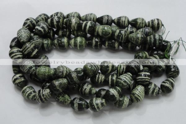 CSJ23 15.5 inches 15*20mm teardrop green silver line jasper beads