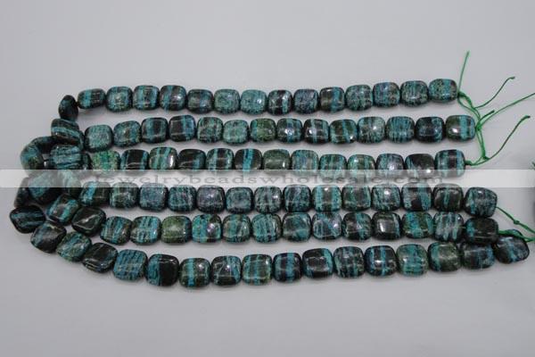 CSJ233 15.5 inches 12*12mm square dyed green silver line jasper beads