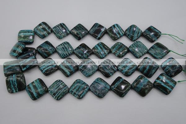 CSJ255 15.5 inches 20*20mm diamond dyed green silver line jasper beads