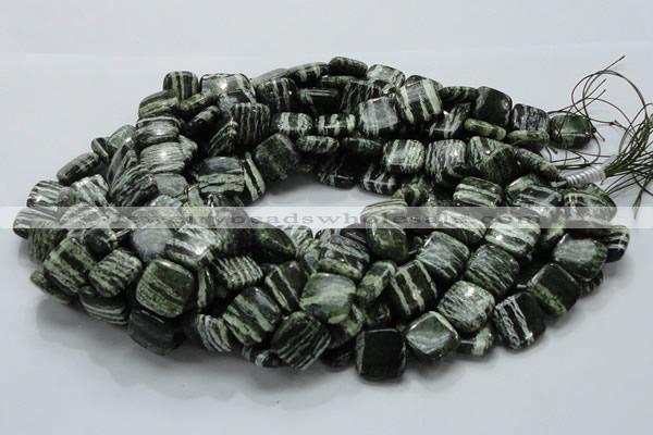 CSJ28 15.5 inches 16*16mm square green silver line jasper beads