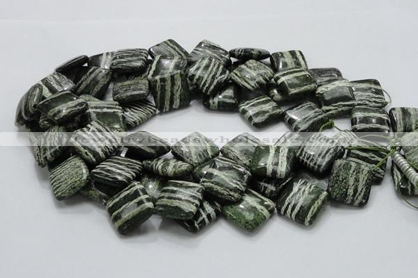 CSJ32 15.5 inches 20*20mm diamond green silver line jasper beads