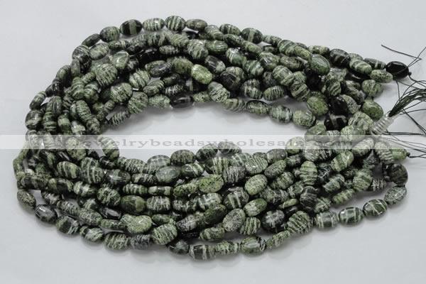 CSJ50 15.5 inches 8*12mm oval green silver line jasper beads