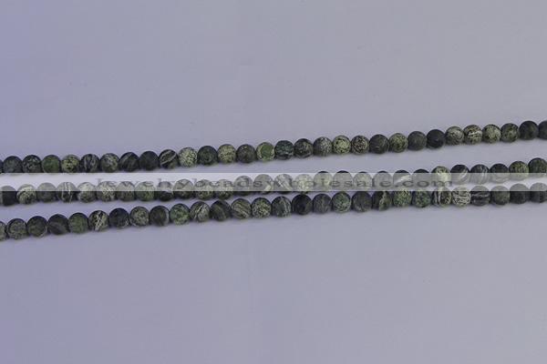 CSJ500 15.5 inches 4mm round matte green silver line jasper beads