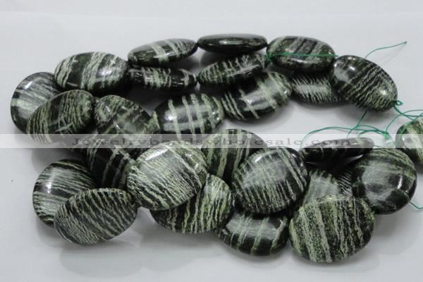 CSJ56 15.5 inches 30*40mm oval green silver line jasper beads