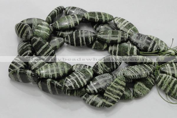 CSJ58 15.5 inches 20*40mm oval green silver line jasper beads