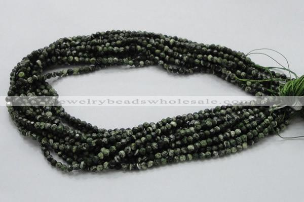 CSJ62 15.5 inches 4mm faceted round green silver line jasper beads