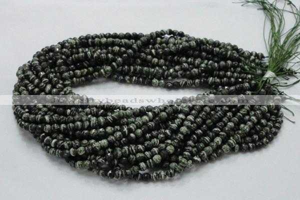 CSJ63 15.5 inches 6mm faceted round green silver line jasper beads