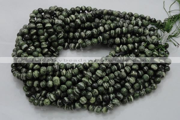 CSJ64 15.5 inches 8mm faceted round green silver line jasper beads