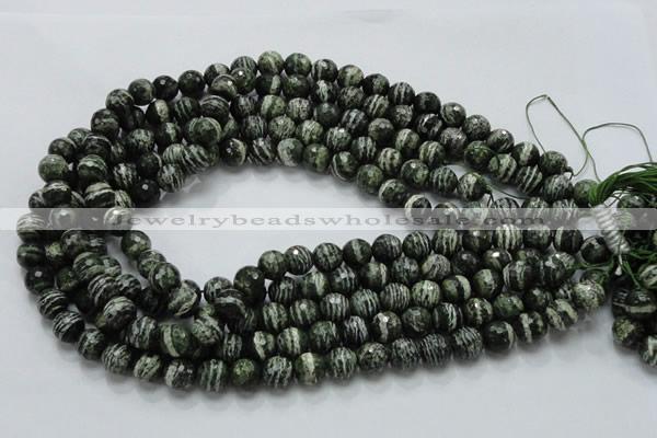 CSJ65 15.5 inches 10mm faceted round green silver line jasper beads