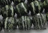 CSJ68 15.5 inches 16mm faceted round green silver line jasper beads