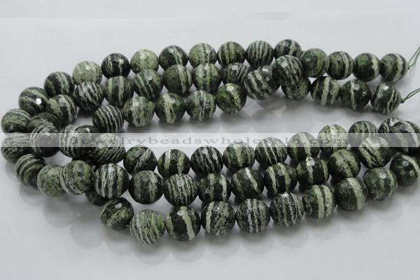 CSJ68 15.5 inches 16mm faceted round green silver line jasper beads