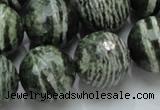 CSJ69 15.5 inches 20mm faceted round green silver line jasper beads