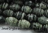 CSJ73 15.5 inches 11*16mm faceted rice green silver line jasper beads